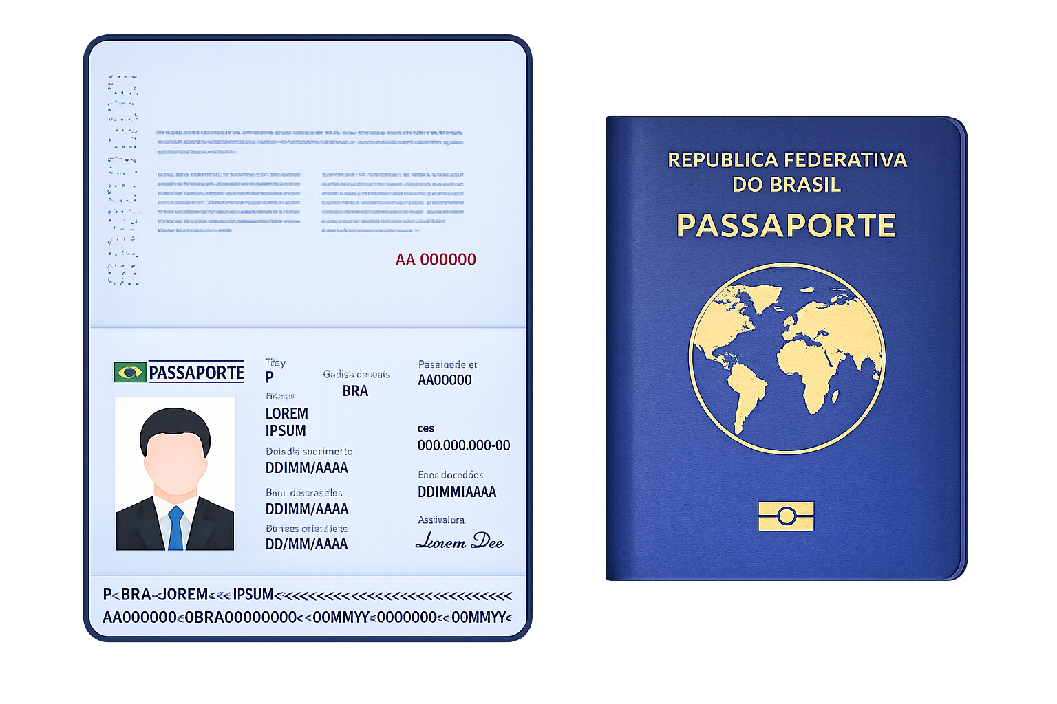 Passaporte brasileiro aberto e fechado